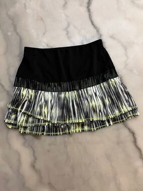 Lucky in Love Black and Neon Yellow Pleated Athletic Mini Skirt